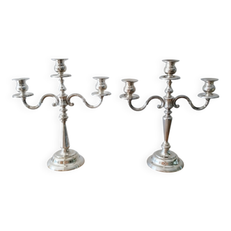 3-arm silver-plated metal candlesticks, candlesticks
