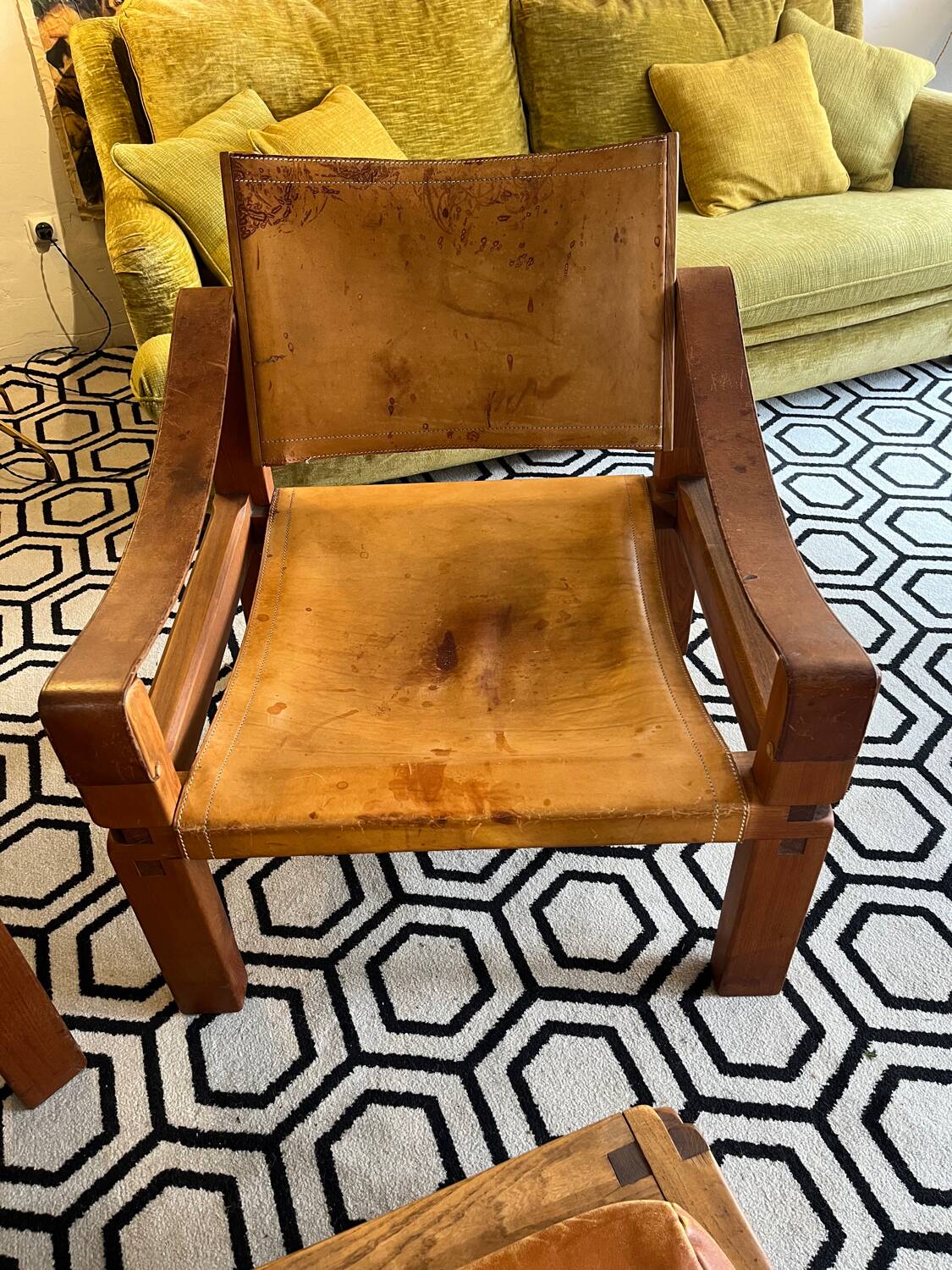 Pair of armchairs and a footrest Pierre Chapo 1960
