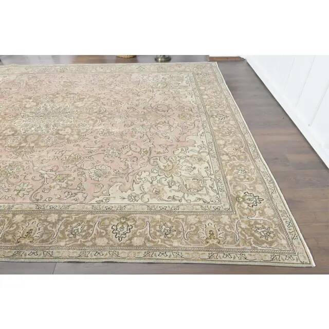 1970s Vintage Persian Handmade Wool Cotton Pink Area Rug 294x388