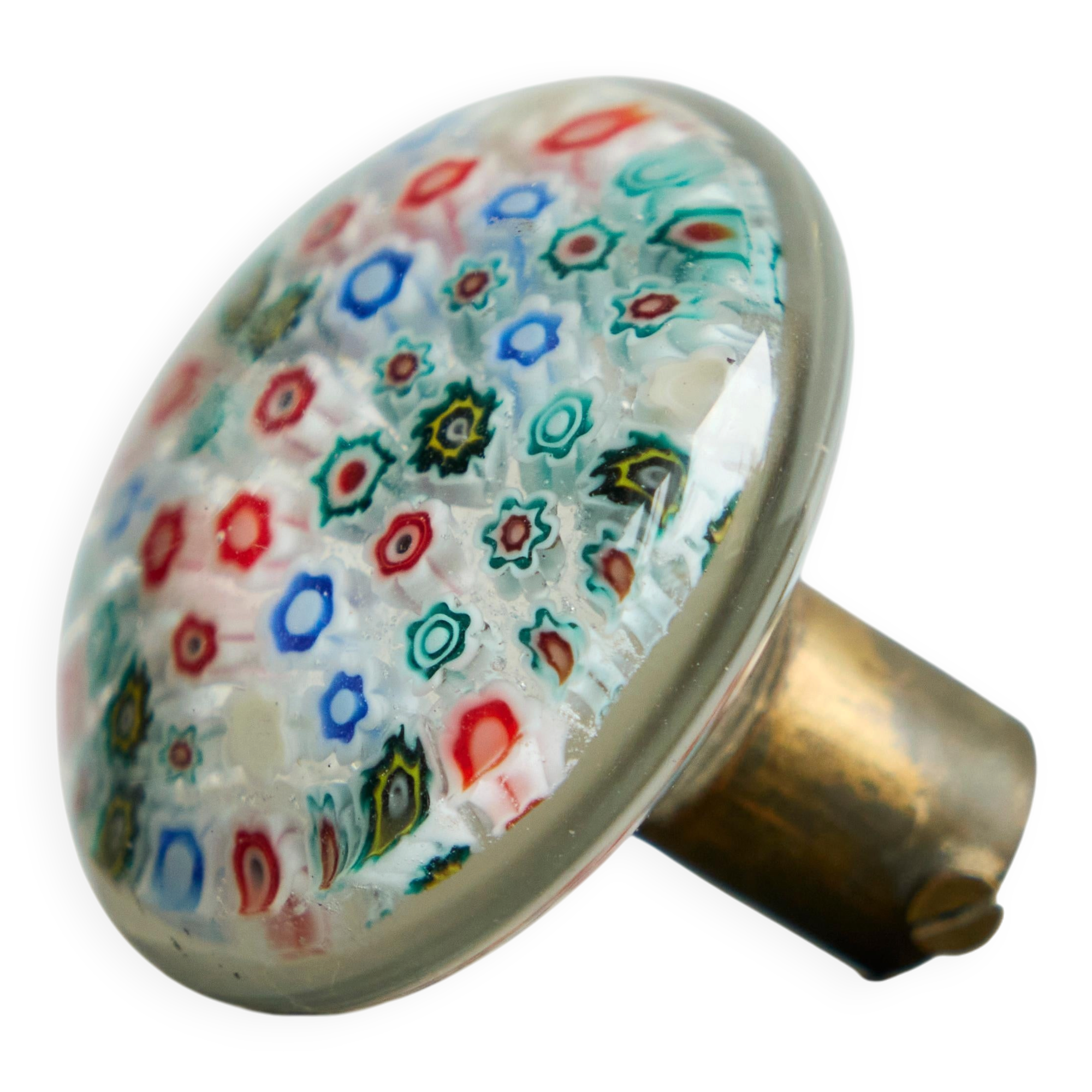 Millefiori glass door knob from Murano and patinated brass, 1960s.