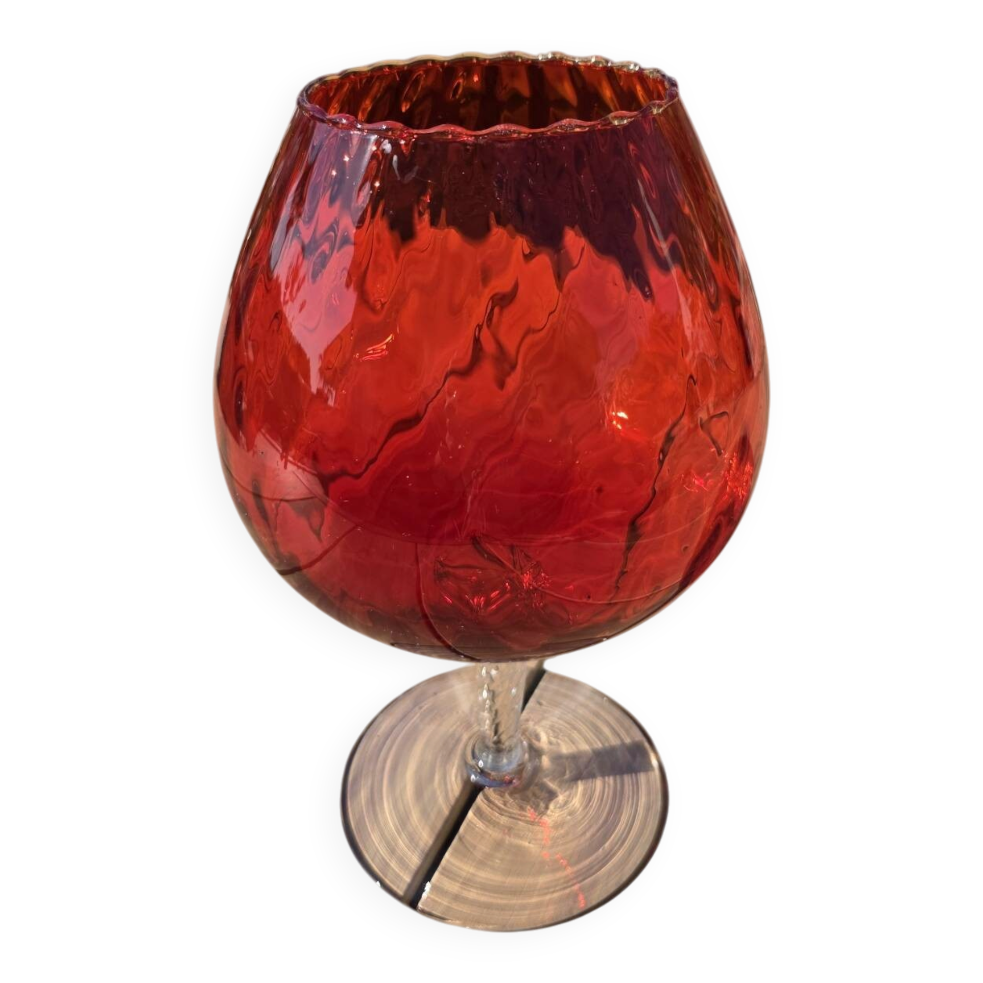 Giant glass 29 cm Empoli ruby red vintage blown glass