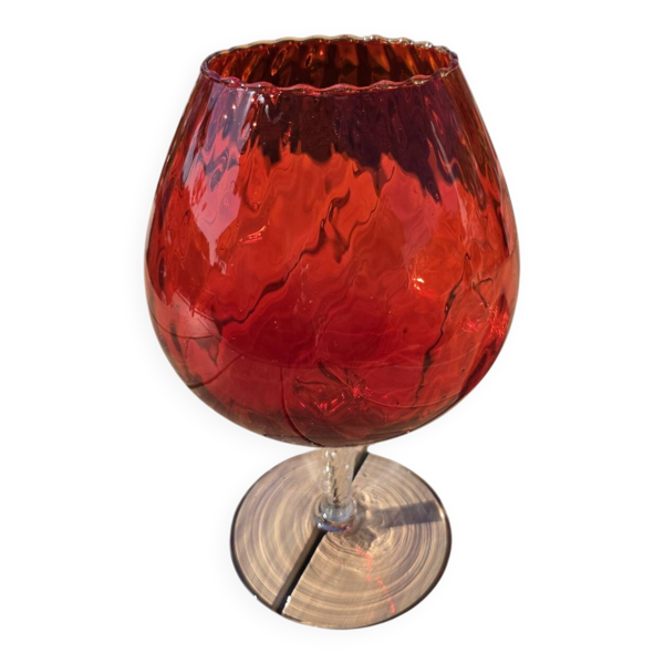 Grand verre géant 29 cm Empoli rouge rubis verre soufflé vintage