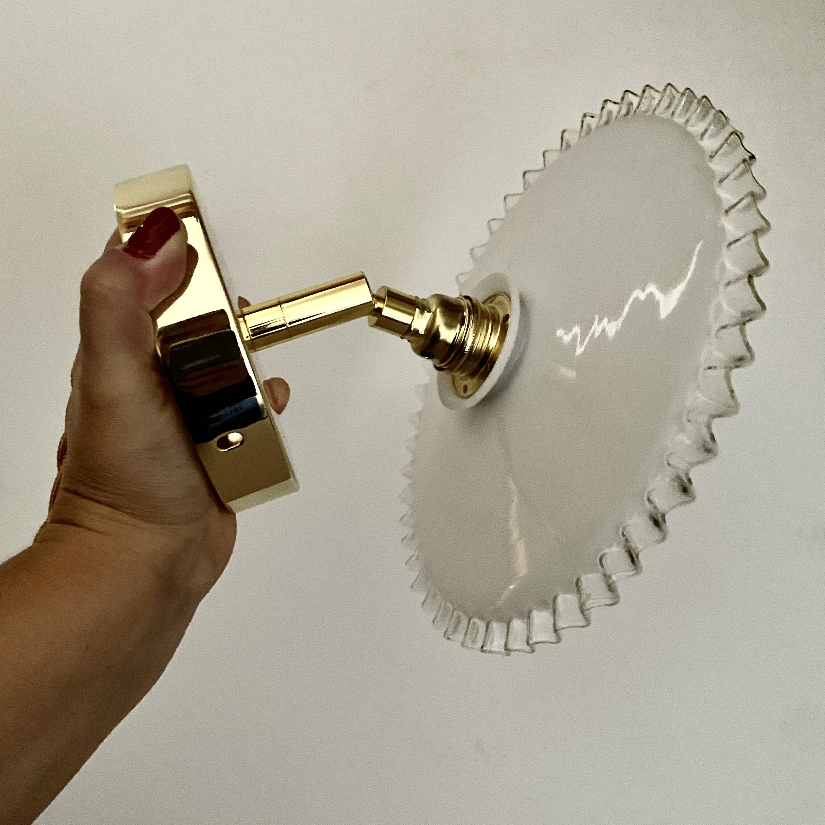 Vintage lampshade wall light in white opaline