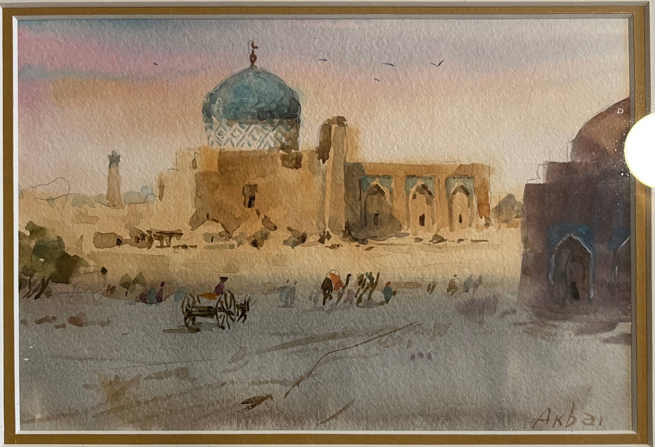 Orientalist Watercolor Painting Mosque signed 20th century signed