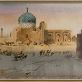 Orientalist Watercolor Painting Mosque signed 20th century signed