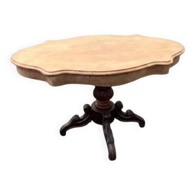 Table violon ancienne brute — pied central sculpté