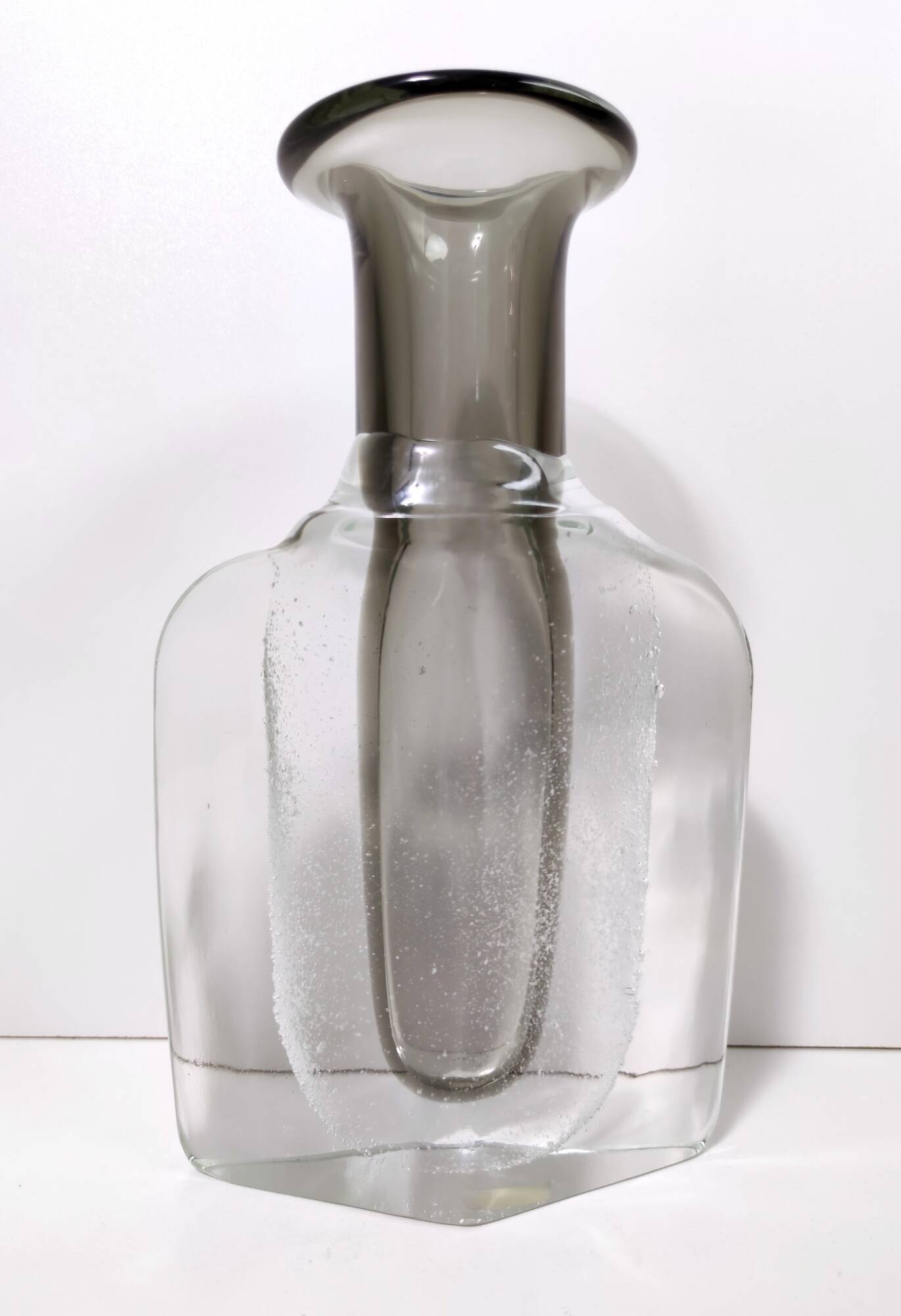 Transparent and Grey Sommerso Murano Glass Vase by Hora P