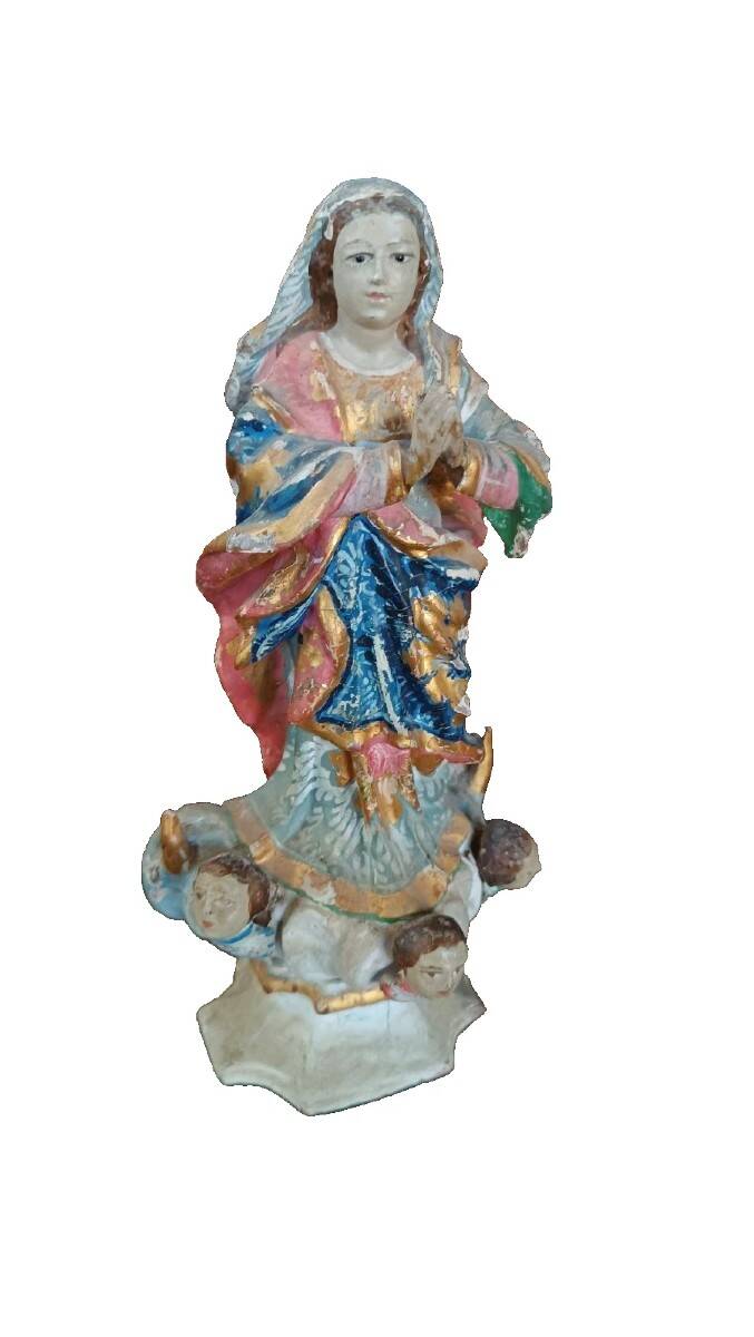 Antique small wooden sculpture, Immaculate Virgin, South America, 19th century