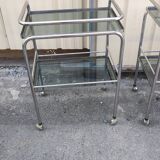Paire de tables d'appoint design mm en chrome et verre