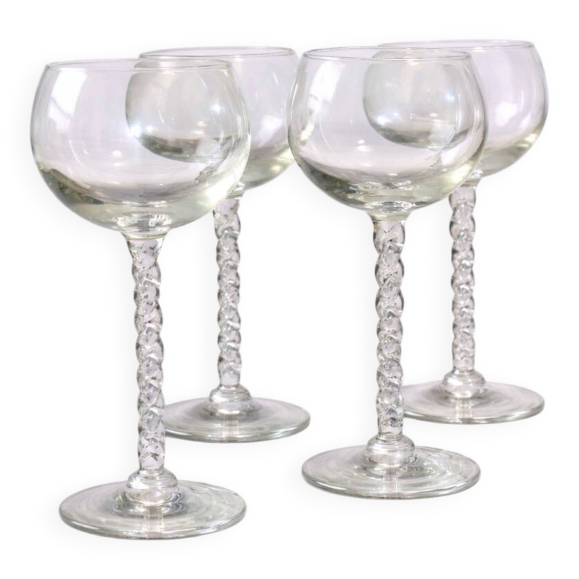 4 vintage crystal wine glasses – elegant twisted stem