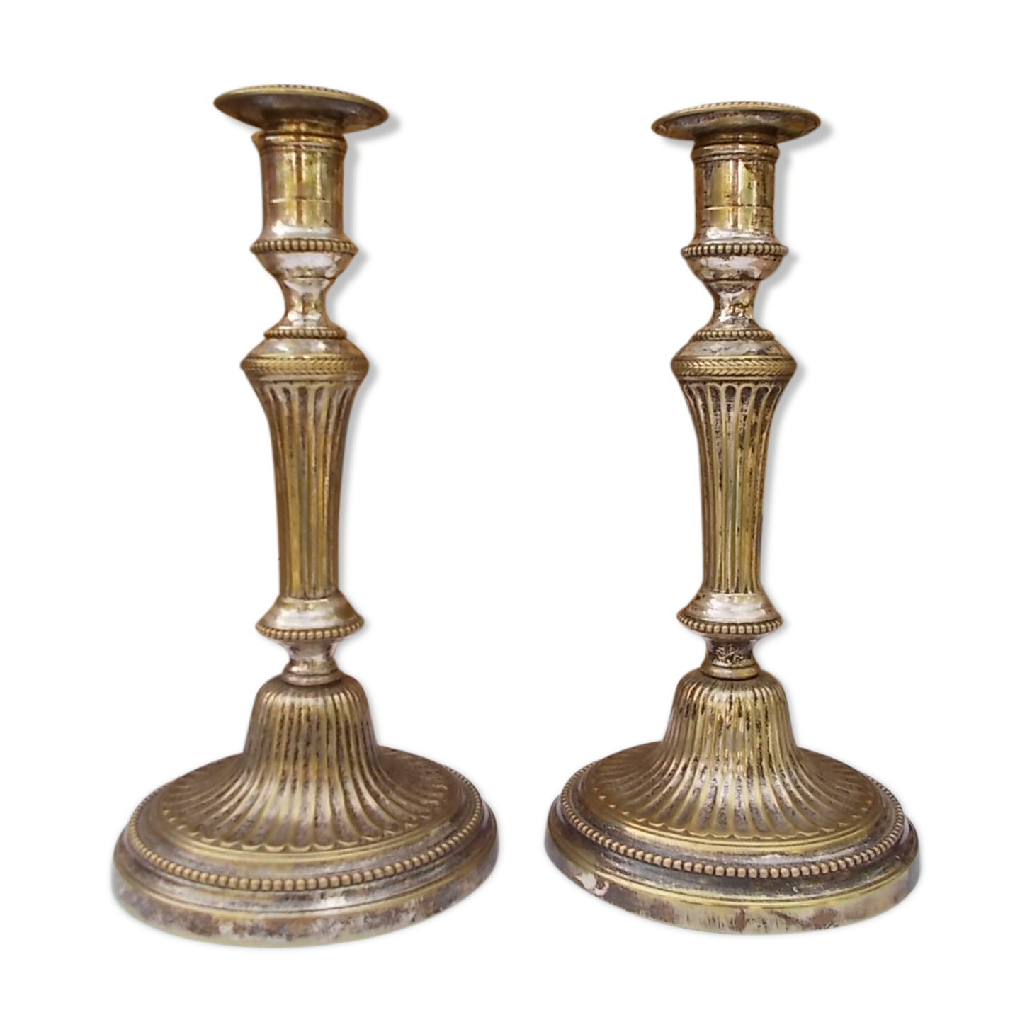 Pair of silver metal candlesticks