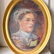 Antique Portrait Oil Painting With Wooden gilded frame 58cm x 45cm