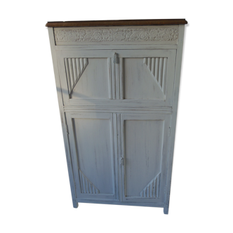 Furniture hifi Art deco Pearl gray patina powder, plateau oak. Furniture vintage revisited in air time for a refined, elegant atmosphere.