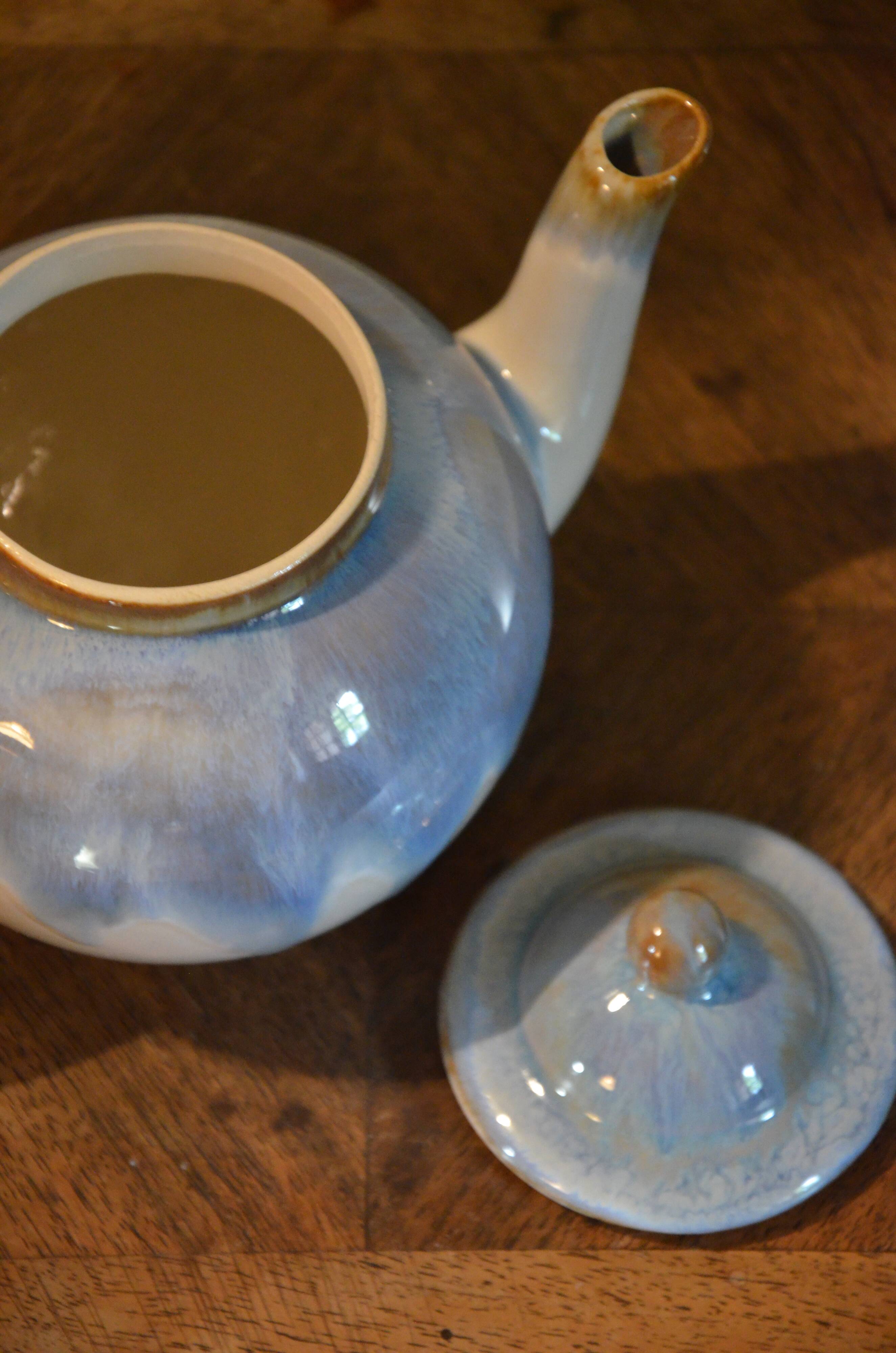 Blue ceramic teapot