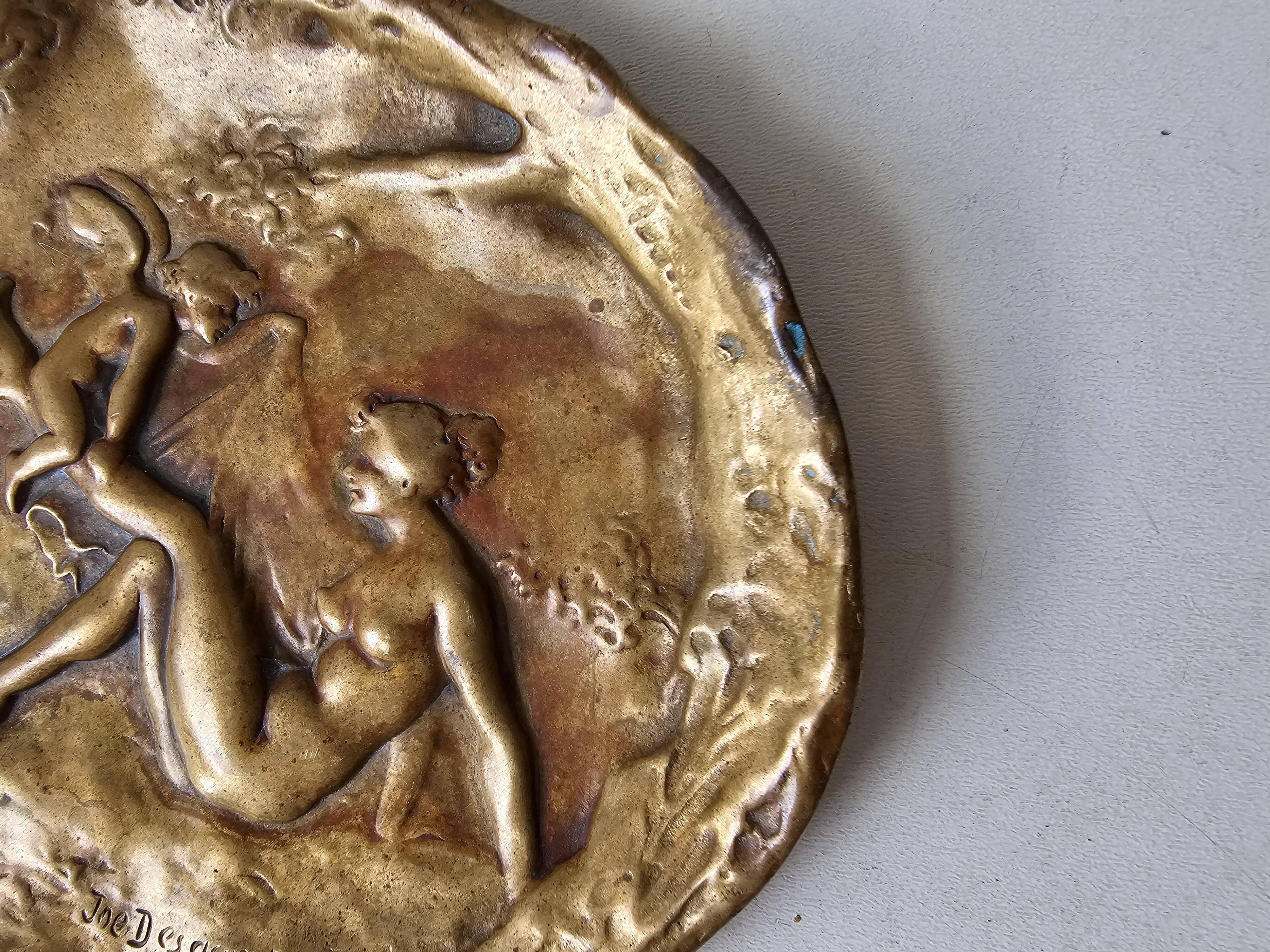 Ashtray / bronze bowl Figurative nude - Art Nouveau signed Joe Desco