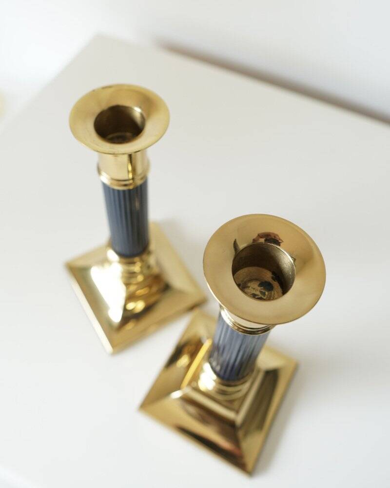 Vintage gilt brass candlesticks, 1970s, set of 2