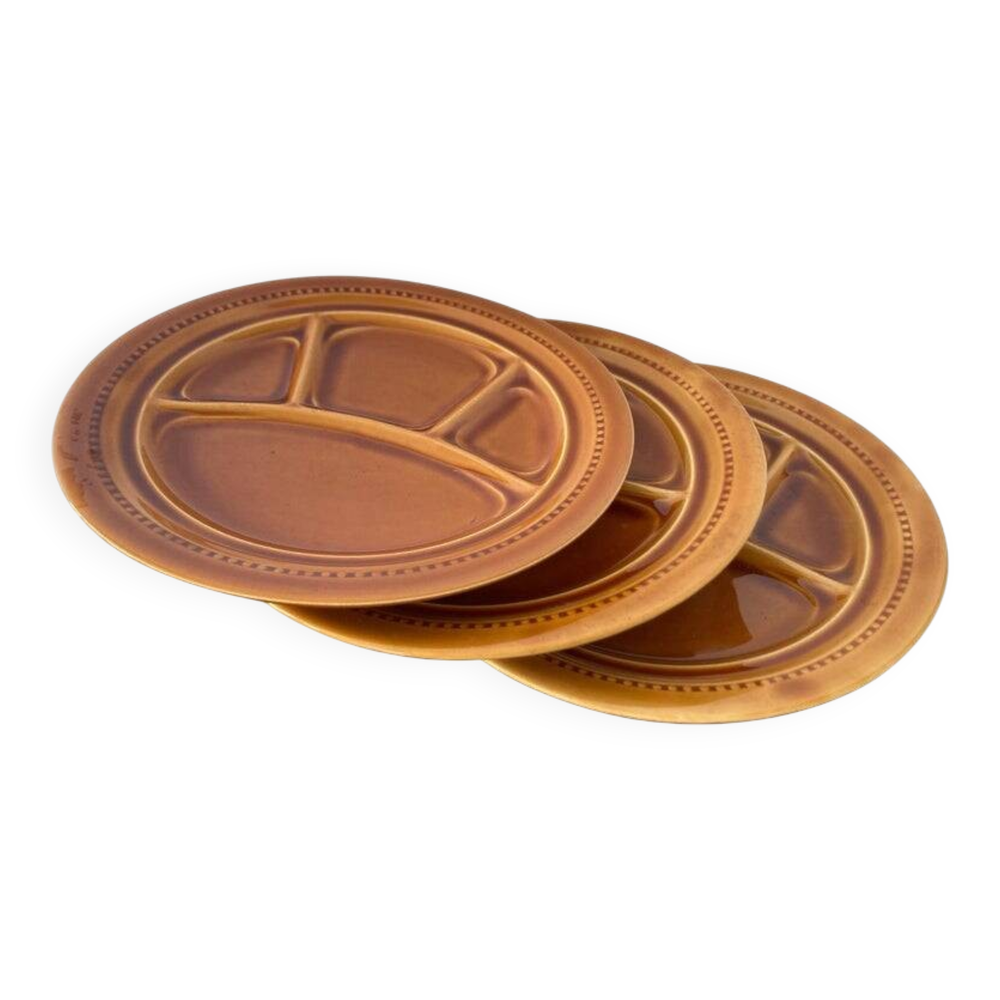 Set of Three Fondue Plates, Gien Pottery, France, 1970s