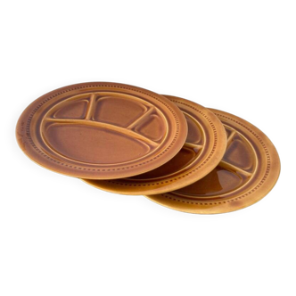 Set of Three Fondue Plates, Gien Pottery, France, 1970s