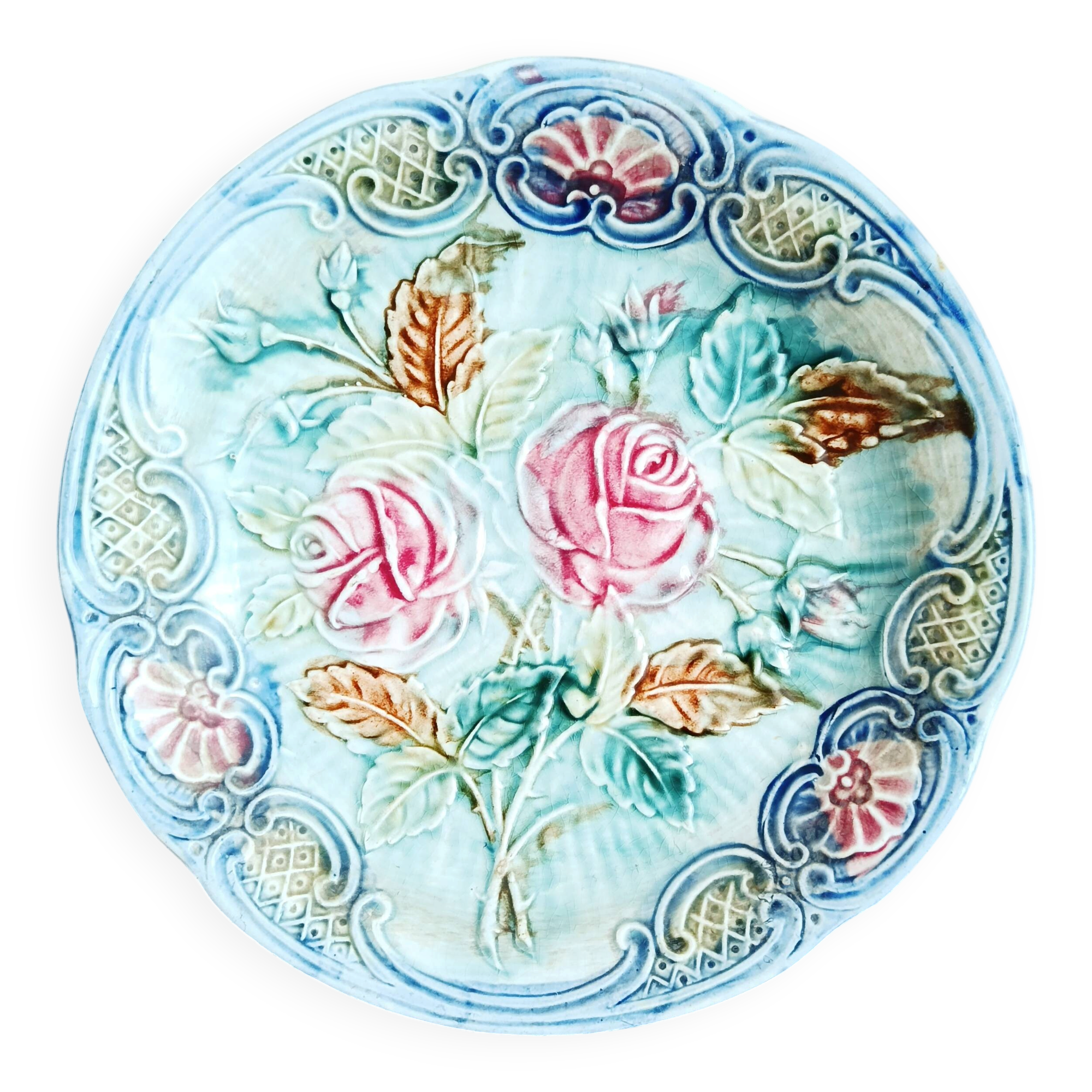 Slop bowl, majolica Wasmuel decorated with roses