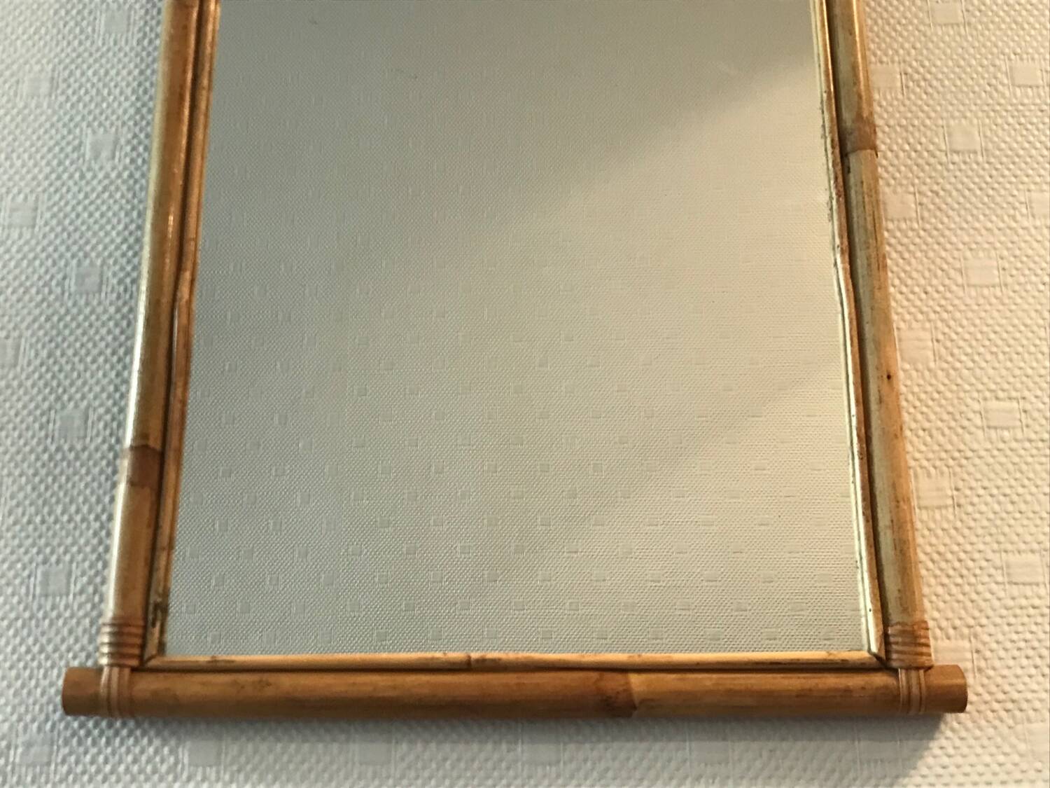 old rattan bamboo mirror owl shape vintage owl