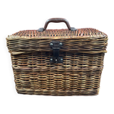 Rare antique wicker picnic basket with iron closures and handle