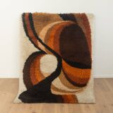 Space Age rug from the 1970s, high pile, beige with orange and brown pattern