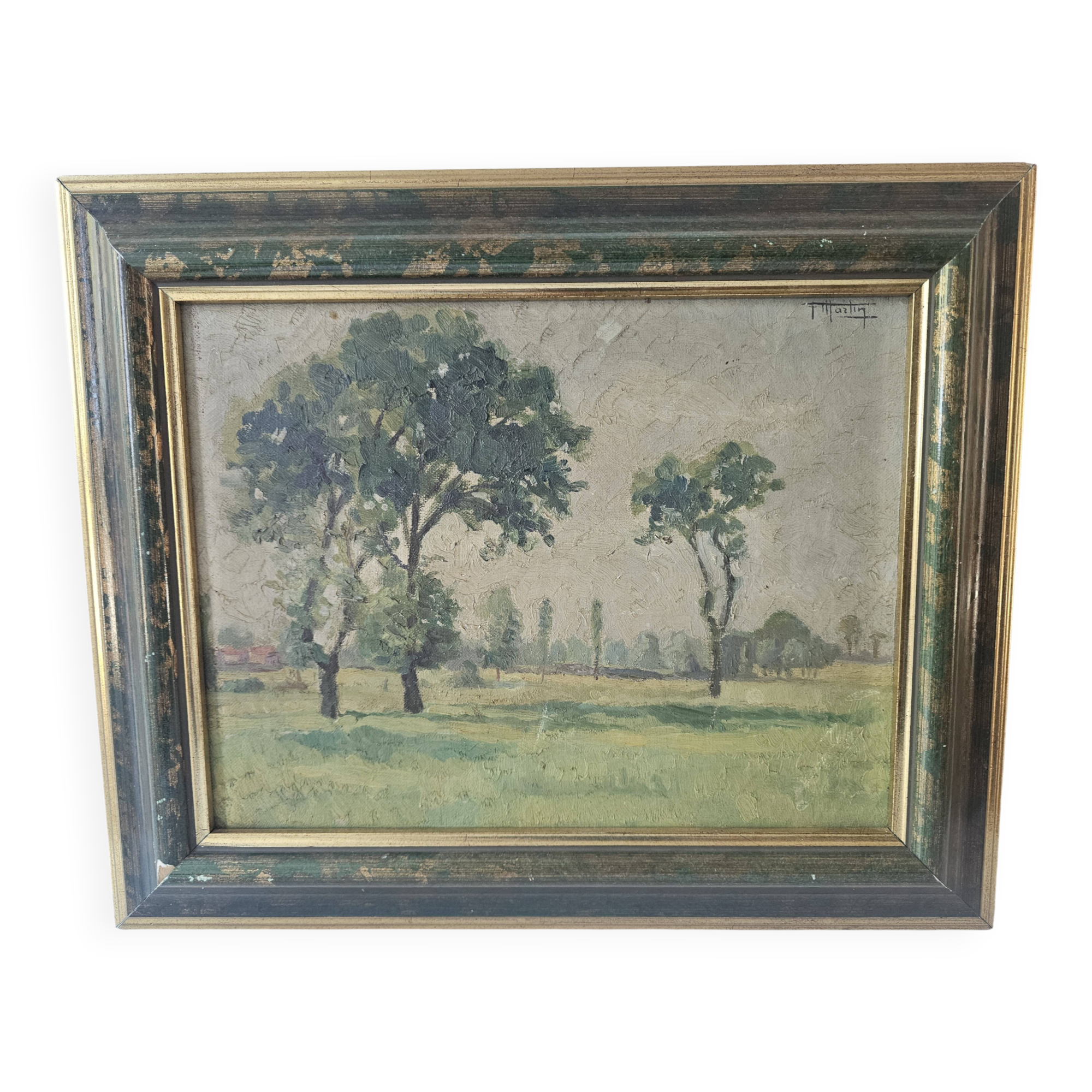 Oil painting on canvas - Impressionist rural landscape signed F Martin