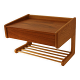 Scandinavian bedside table or wall console, oak and teak, 1960