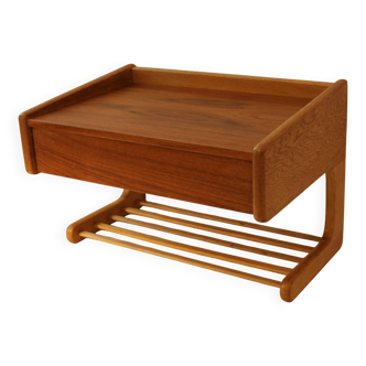 Table de chevet ou console murale scandinave, chêne et teck 1960