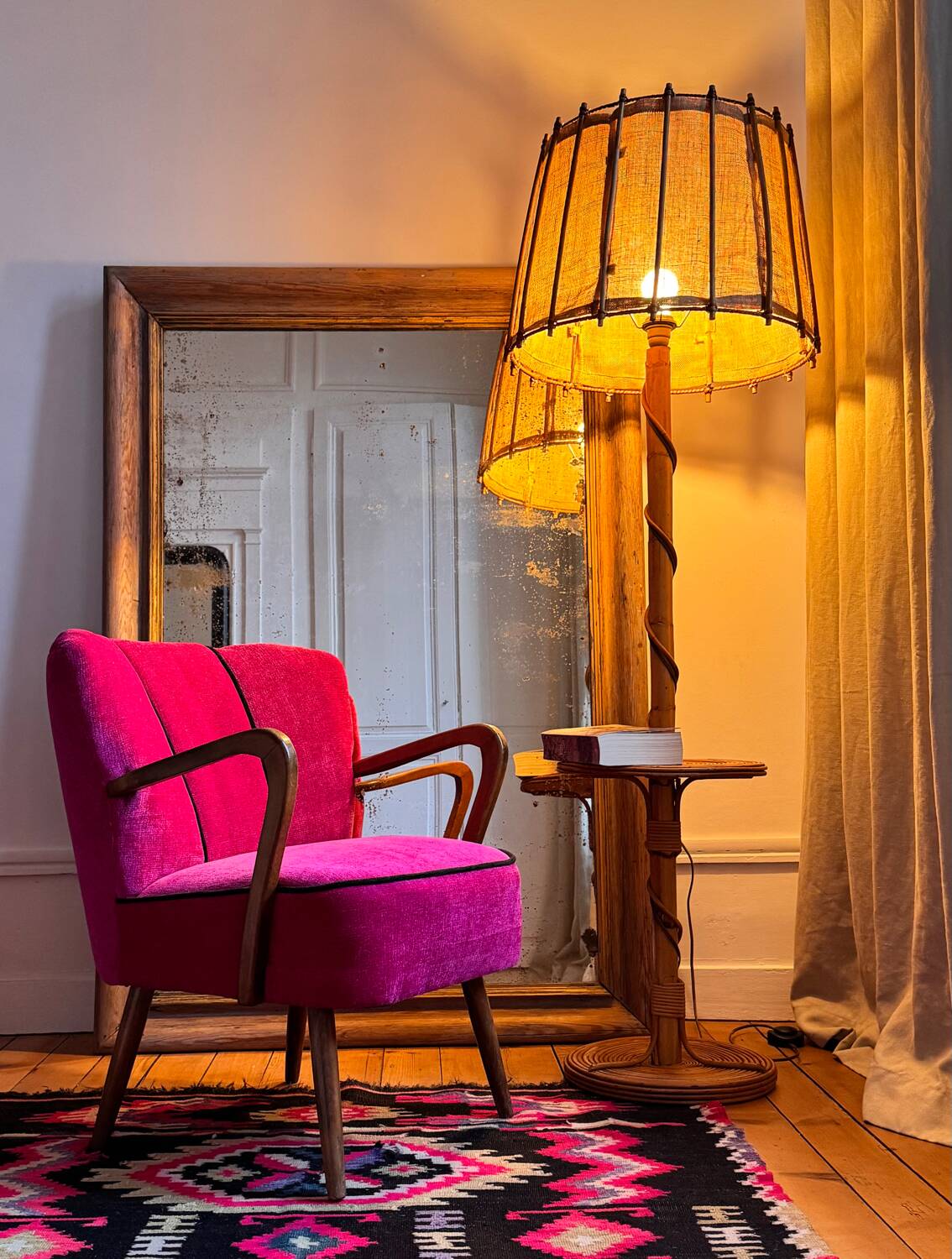 Louis Sognot vintage bamboo rattan floor lamp