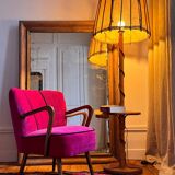 Louis Sognot vintage bamboo rattan floor lamp