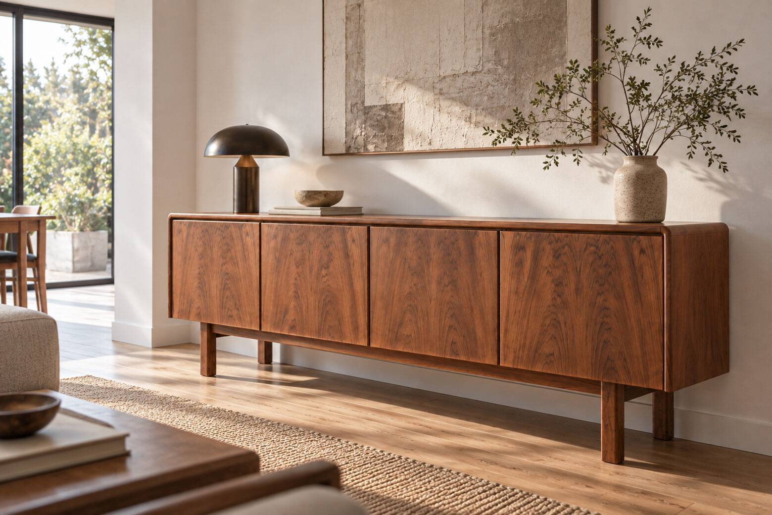 Large walnut sideboard – Restored vintage Scandinavian buffet