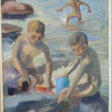 Henry Carlsson, Swedish Modern Composition, 1948, Oil on Canvas, Framed