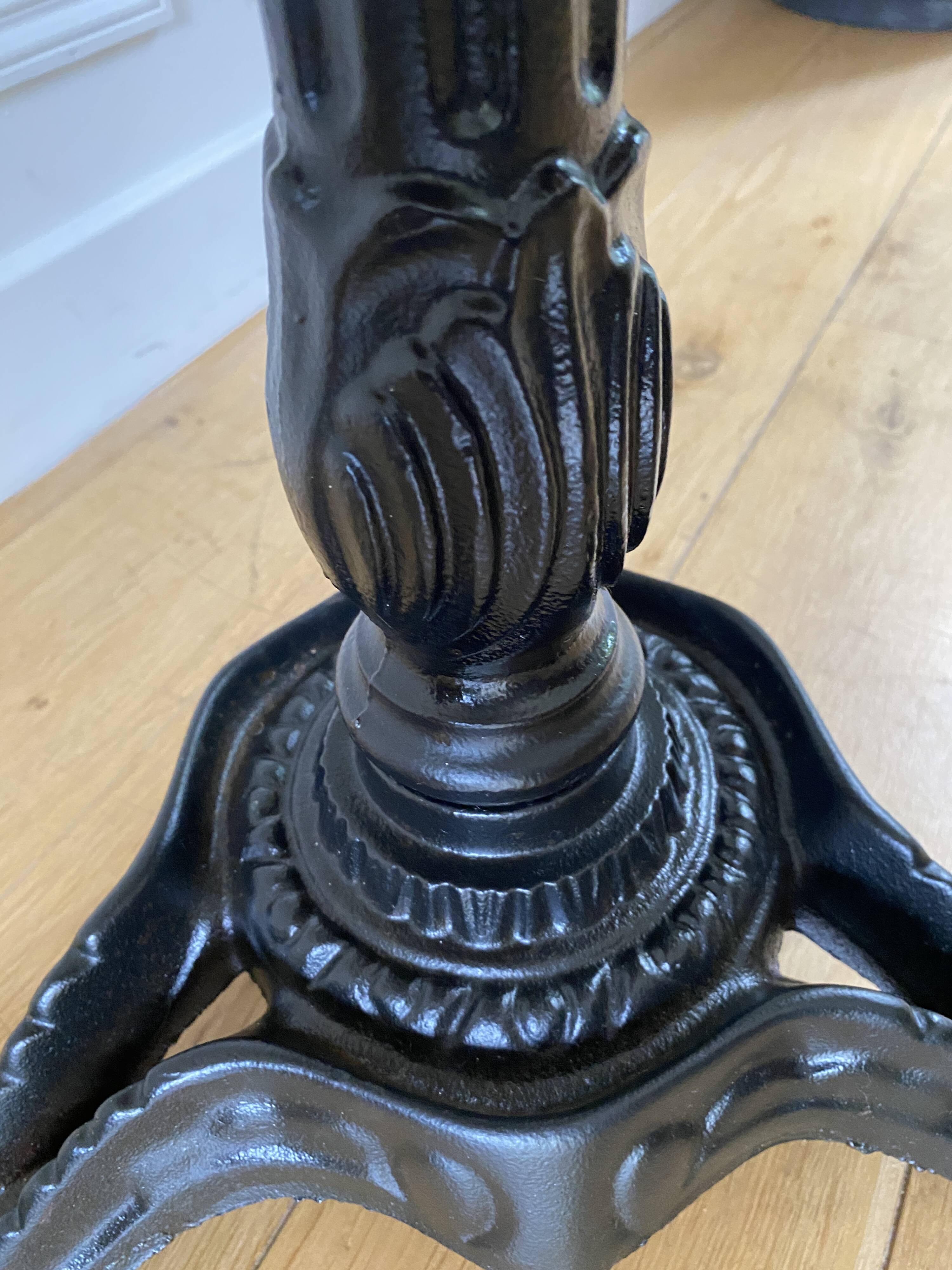 Bistro table, vintage side table, cast iron legs, imitation resin top