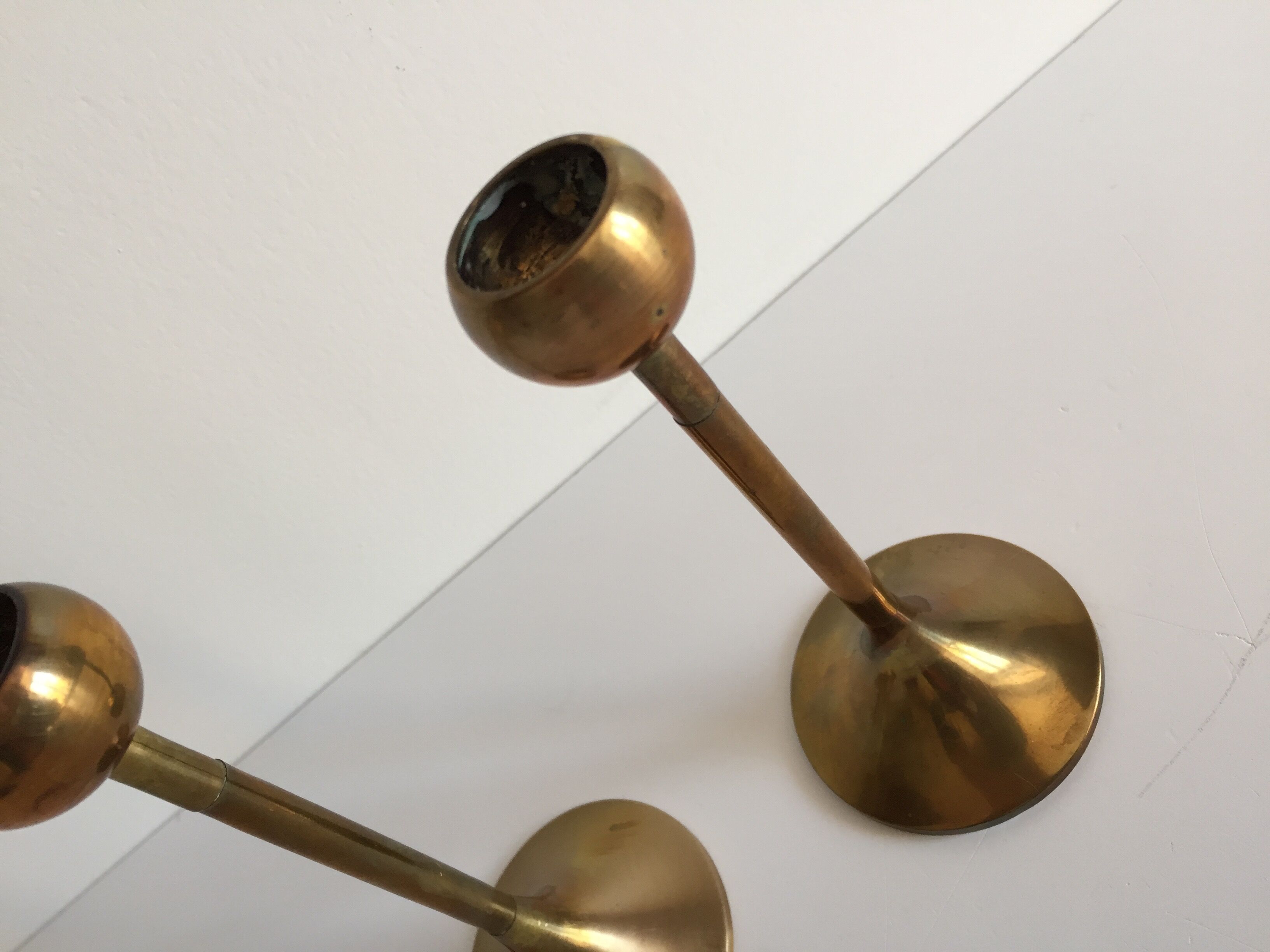 Pair of Scandinavian candlesticks in solid brass