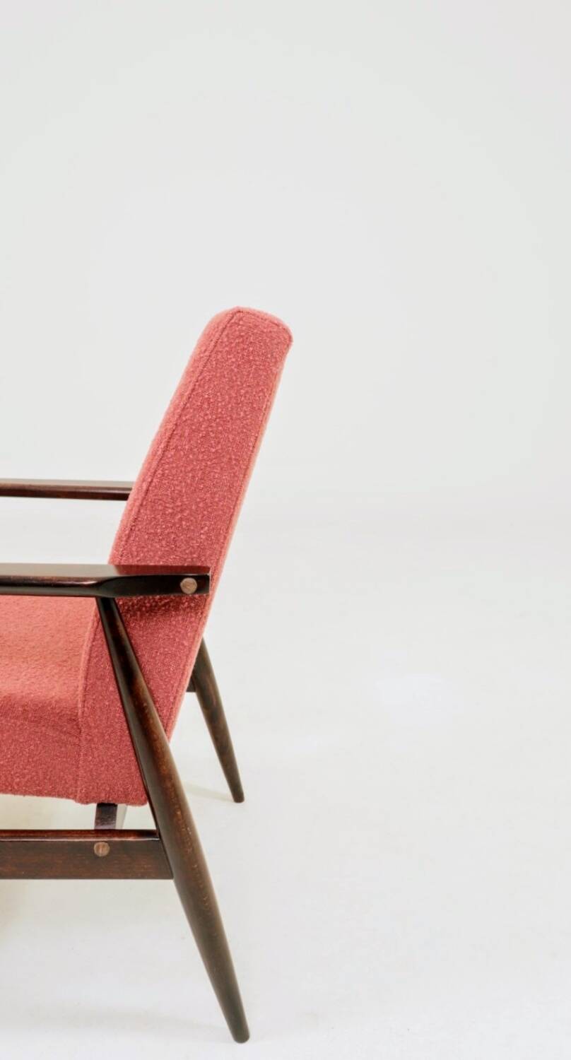 Mid-century modern armchair raspberry bouclé H. Lis