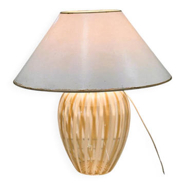 Elegant vintage Murano table lamp with swirled gold & white stripes, Italy 1980s