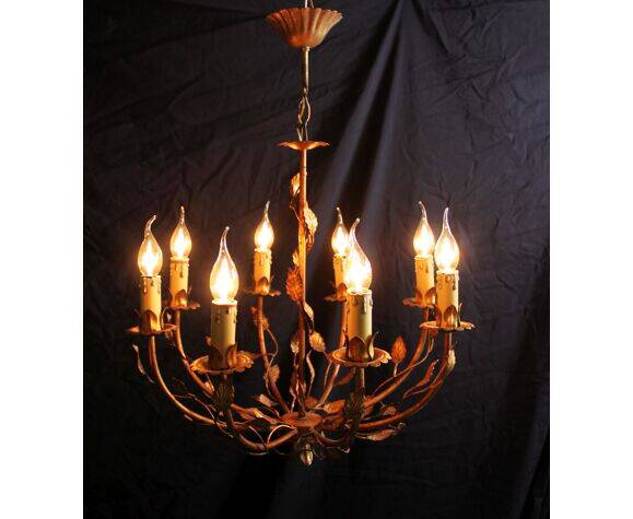 Plant chandelier in gilded metal, 1960