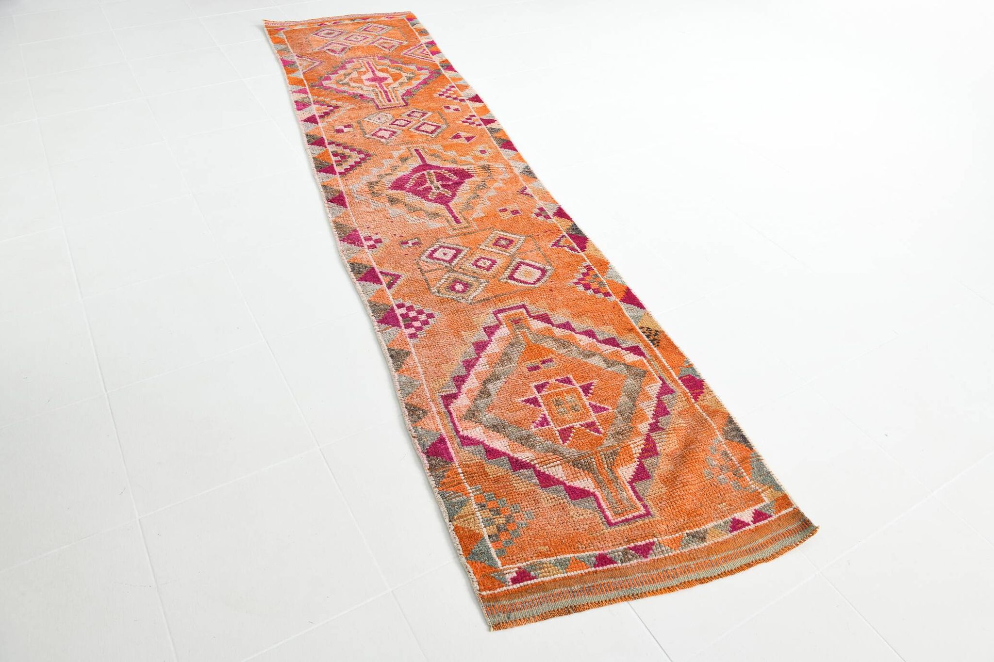 3x11 Pumpkin Orange Vintage Runner Rug, Wool Runner Rug, 77x326Cm