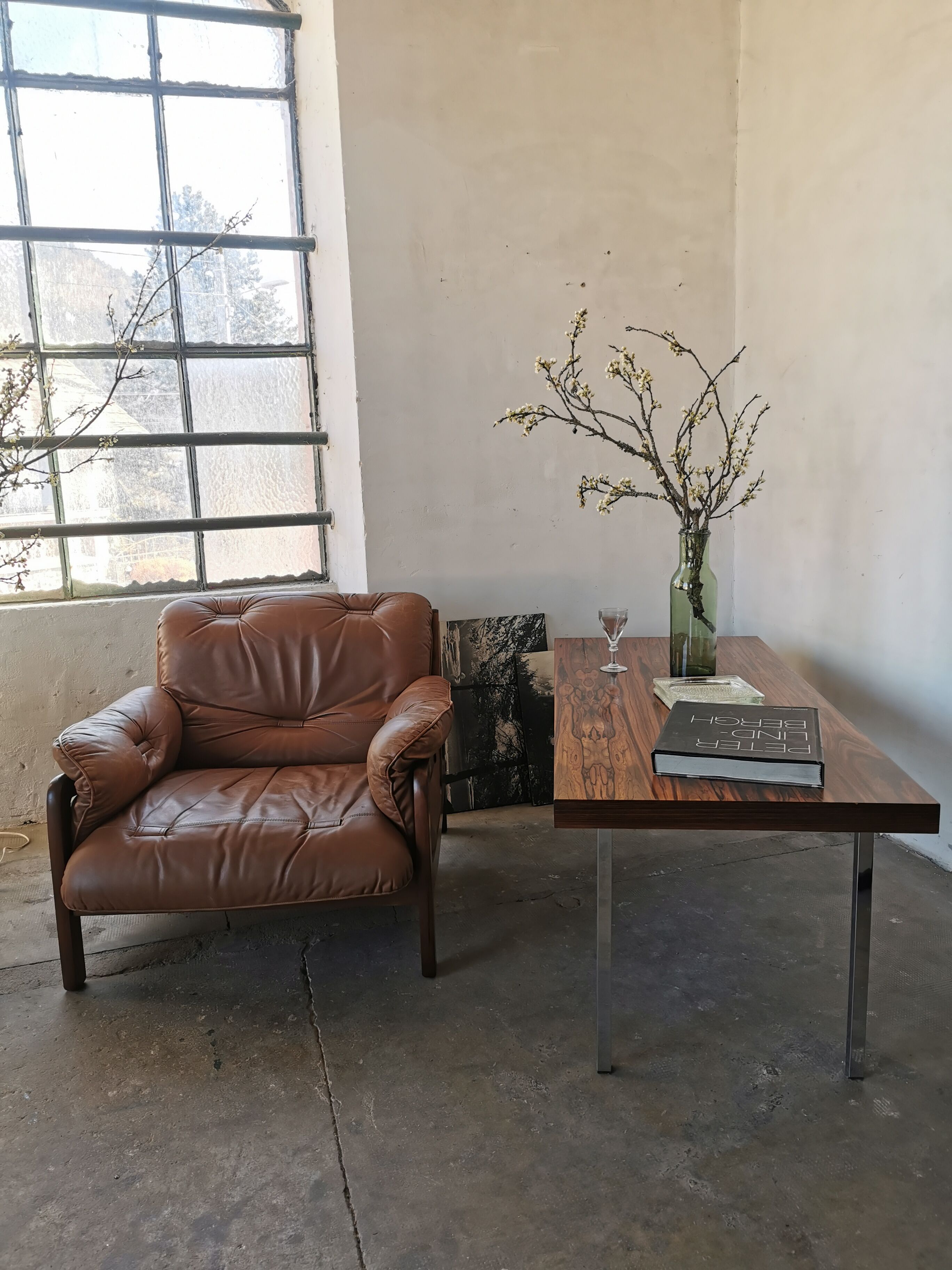 Coffee table from the 70s, chrome and rosewood