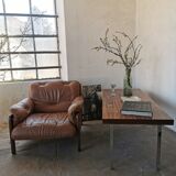 Coffee table from the 70s, chrome and rosewood