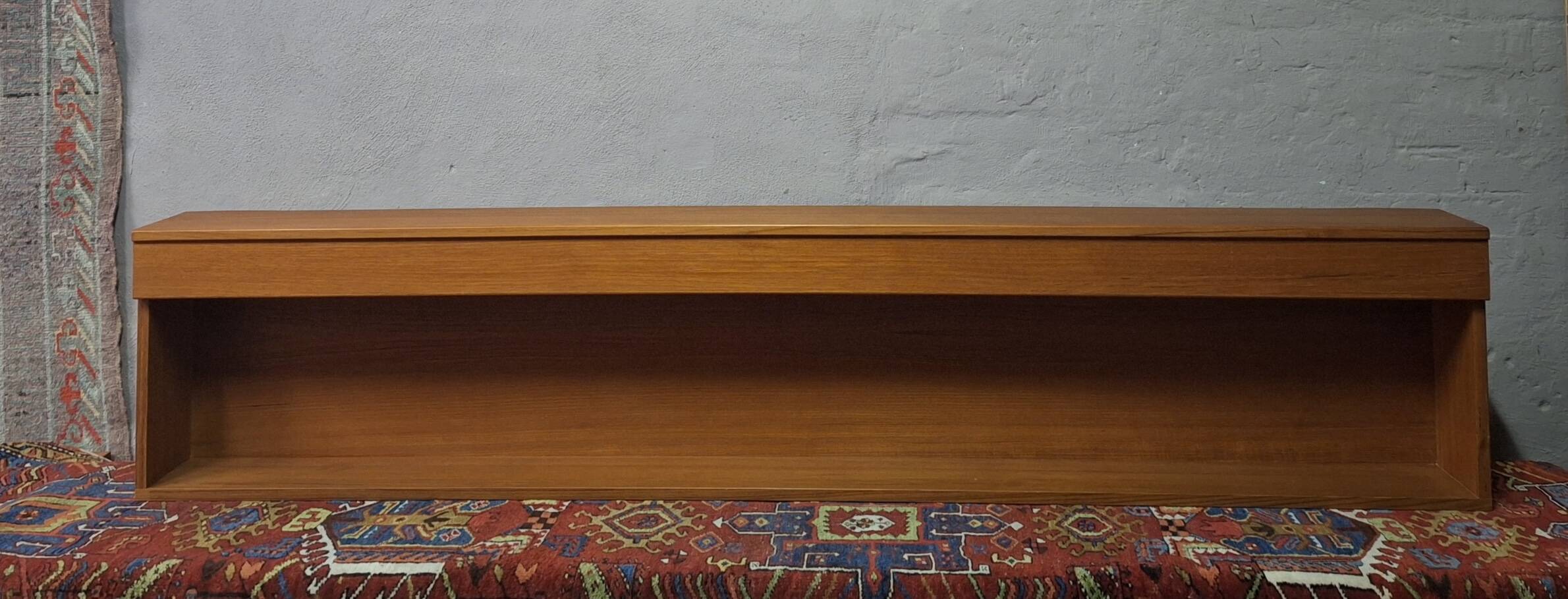 Floating long wall shelf / sideboard in teak, Denmark 1960s