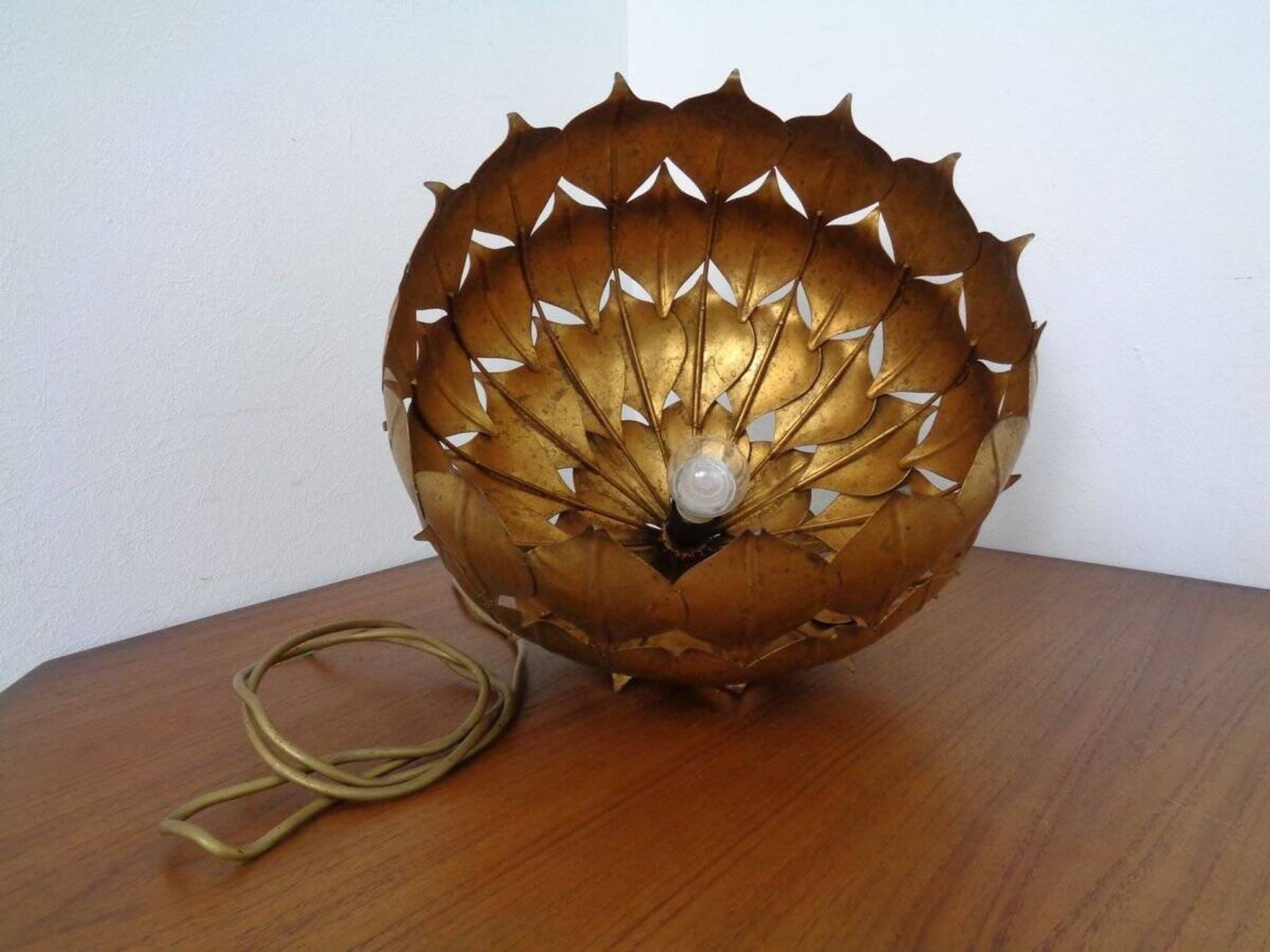 Large French Brass Lotus Ceiling Lamp, 1940s