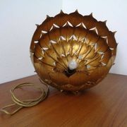 Large French Brass Lotus Ceiling Lamp, 1940s