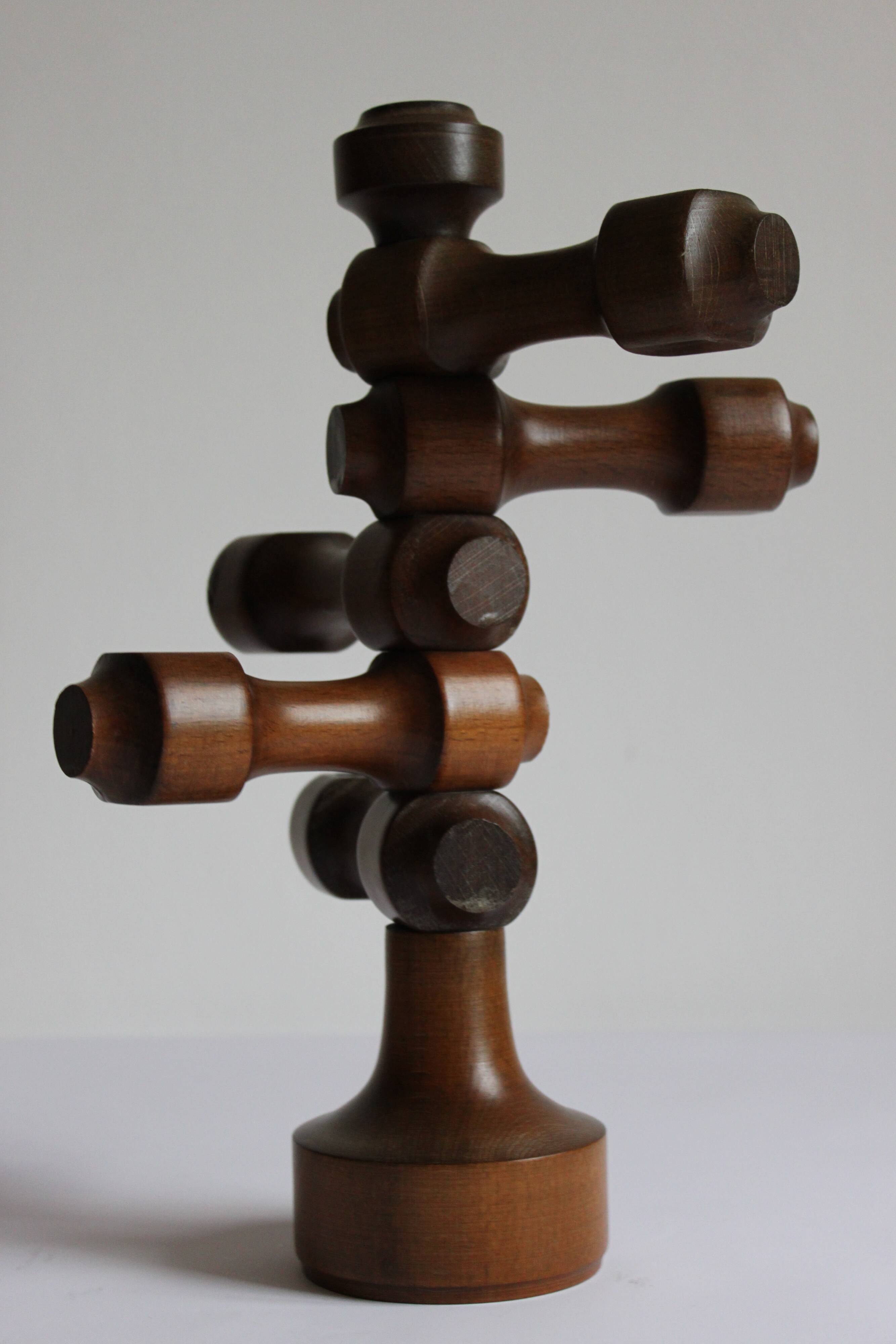 Adjustable wooden turned candelabra, 1970s.