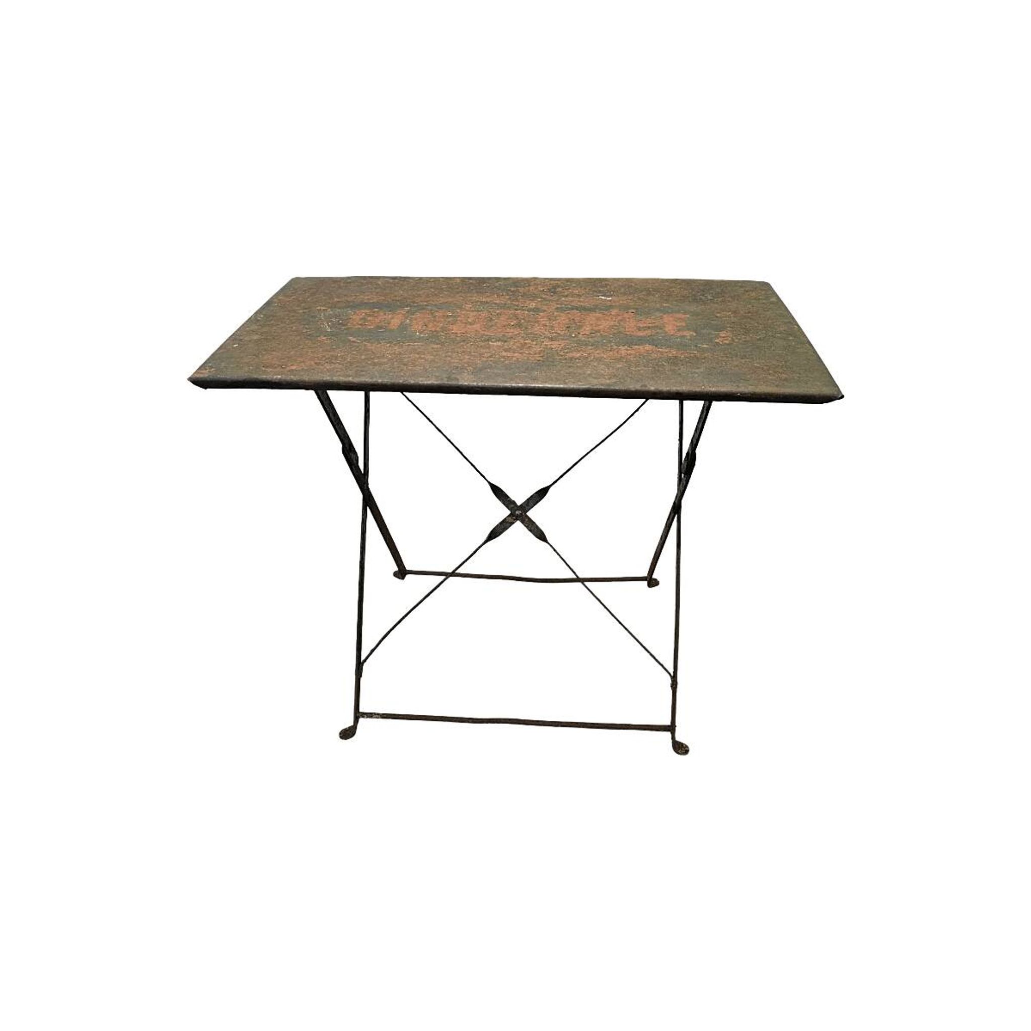 Table pliante bistro en métal ancien, première moitié des années 1900