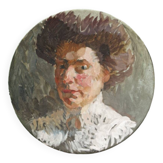 Impressionist portrait on sheet metal, elegant