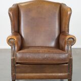 English style sheepskin wing chair