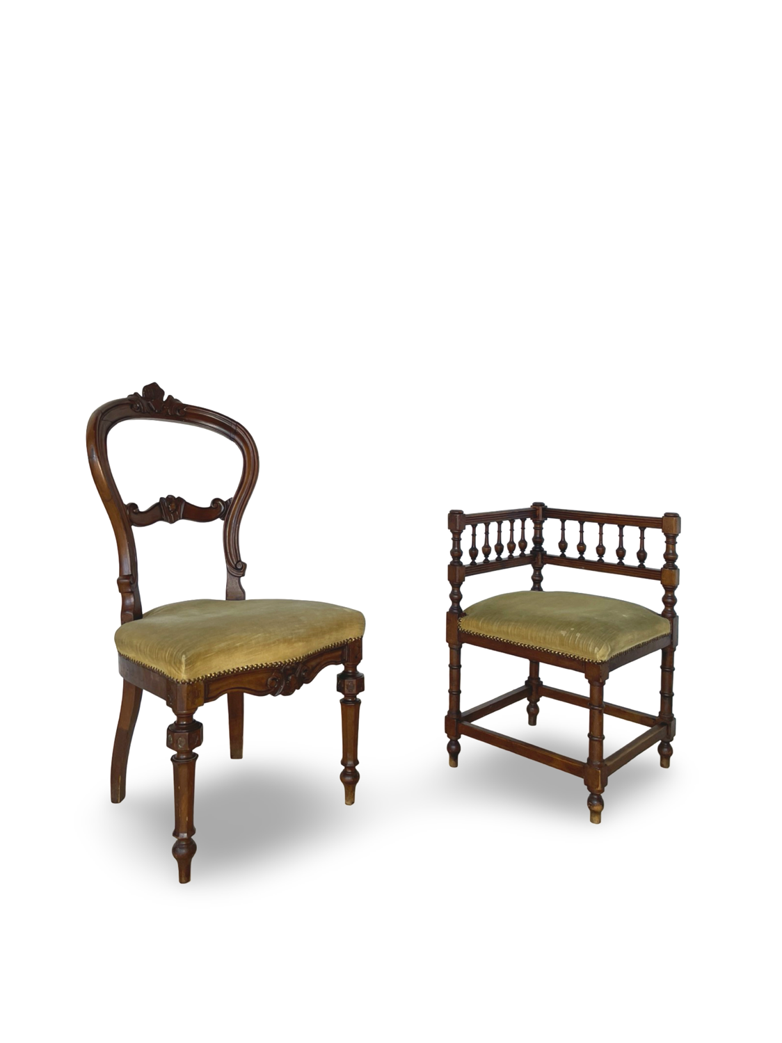 2 chaises et 1 chaise de coin italiennes, années 1950