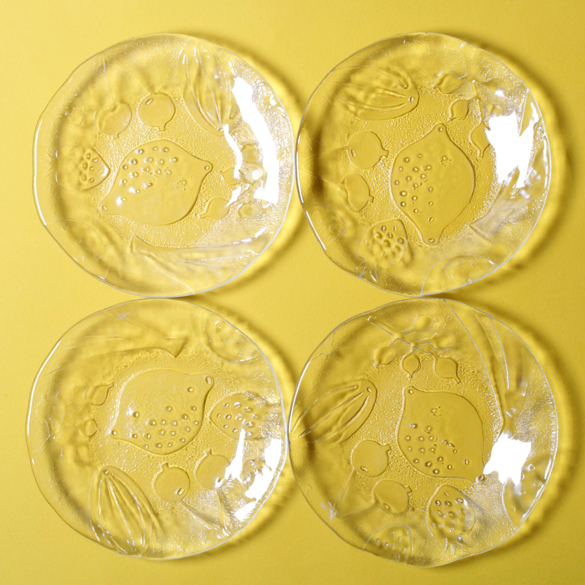 Set of 4 Kosta Boda Tropic Glass Dessert Plates, Scandinavian Fruit Design
